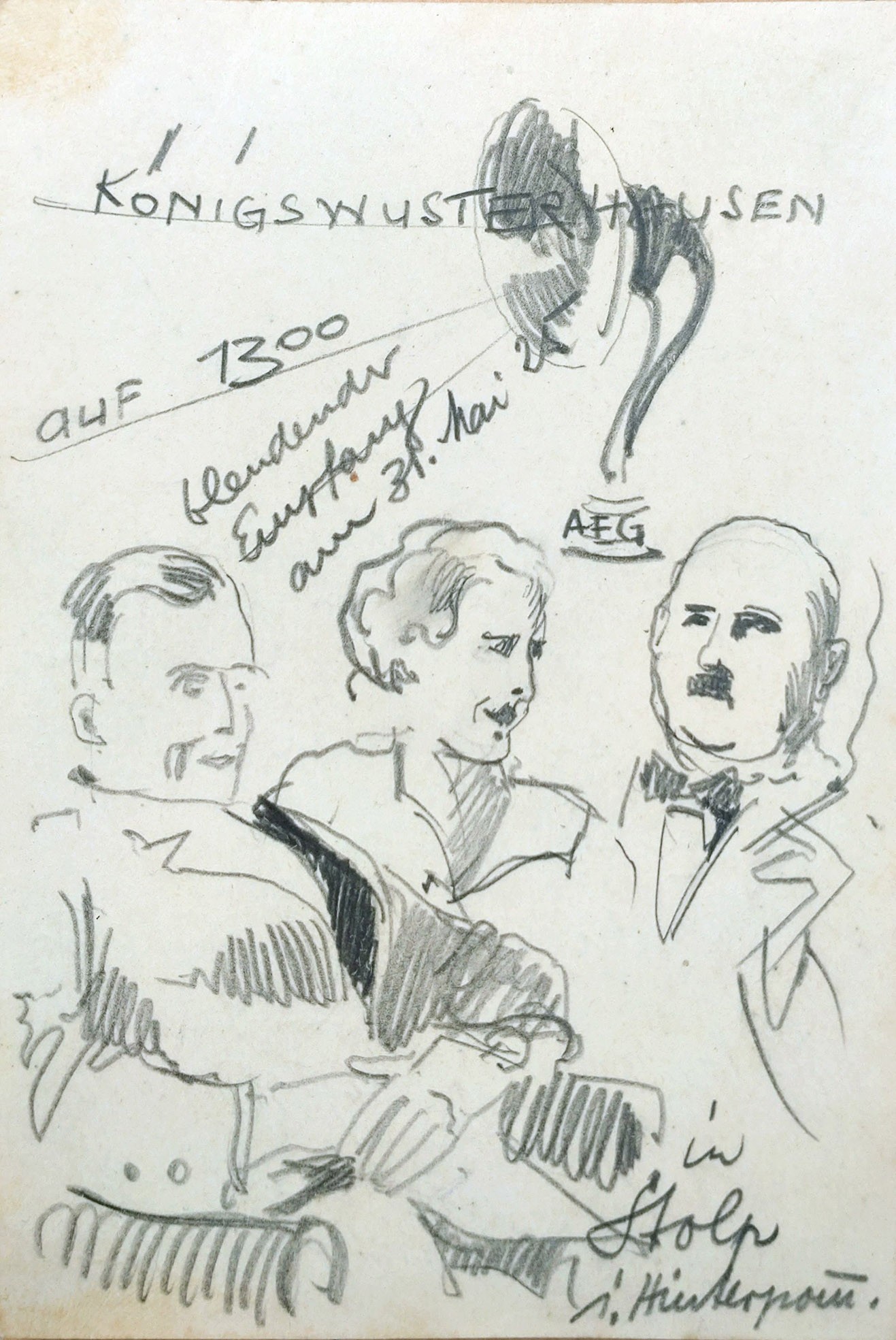 Postkarte als Empfangsbericht mit Zeichnung, 1925